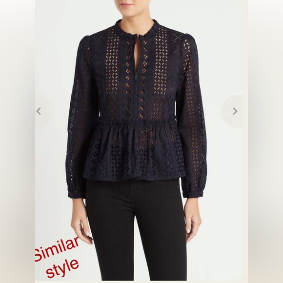 Who What Wear Tops - Black eyelet top Medium long sleeve Who what Wear  Med Eyelet Open weave shirt